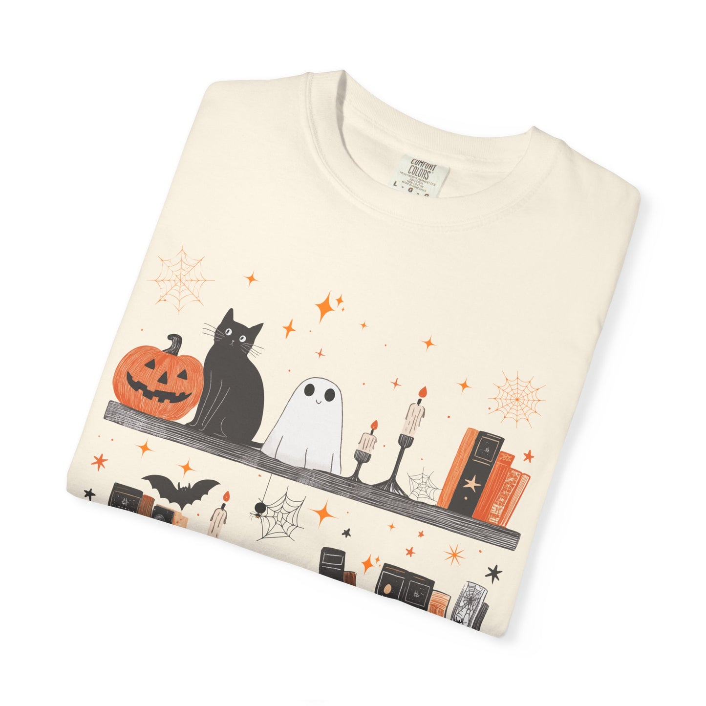 Halloween Cat & Books T-shirt, Spooky Apparel, Unisex Graphic Tee, Halloween Themed Gift, Cozy Fall Fashion