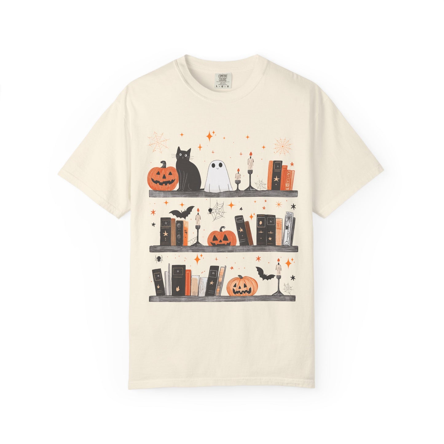 Halloween Cat & Books T-shirt, Spooky Apparel, Unisex Graphic Tee, Halloween Themed Gift, Cozy Fall Fashion