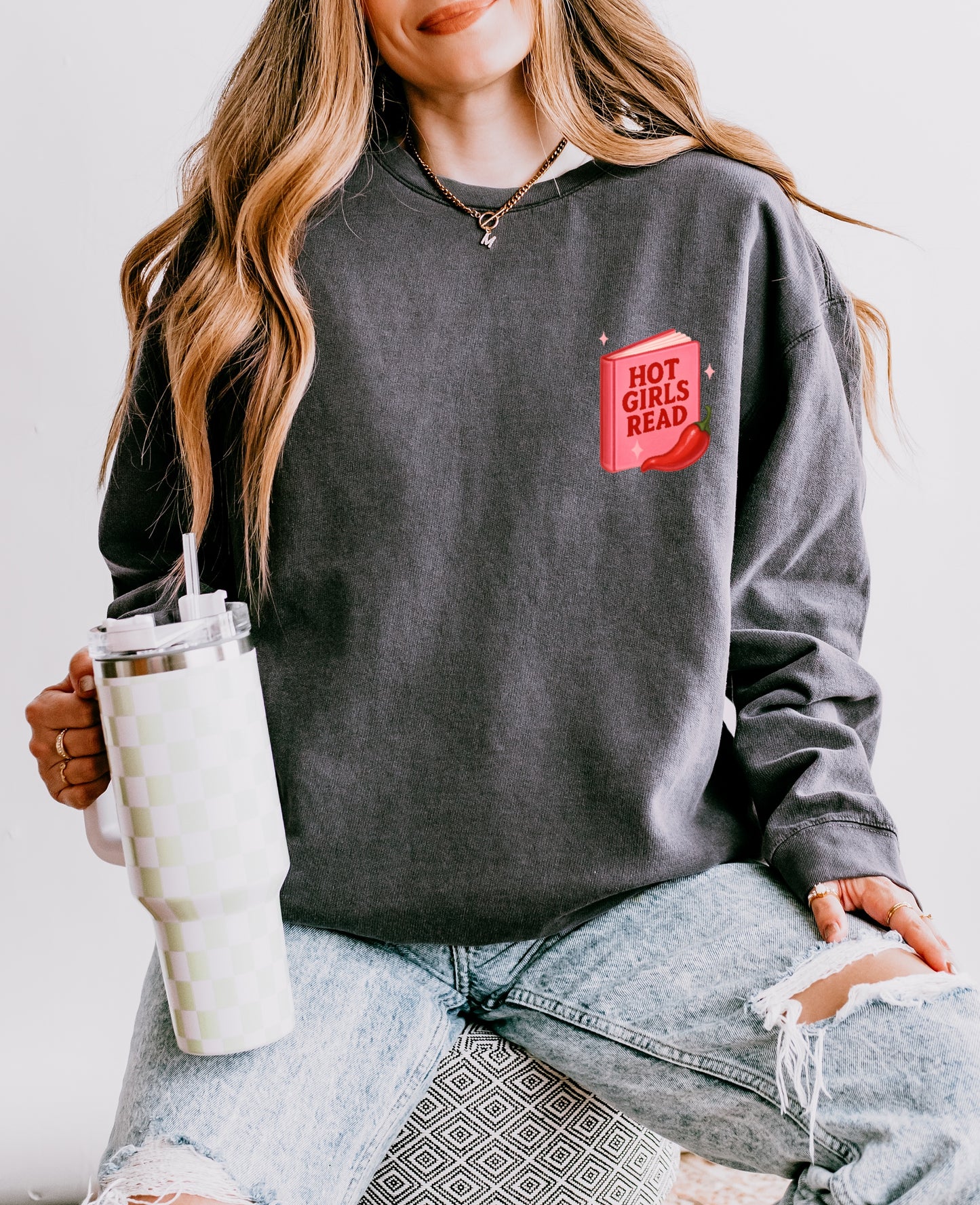 Hot Girls Read Unisex Lightweight Crewneck Sweatshirt | Cozy Reading Gift, Book Lover Apparel, Girlfriend Gift, Casual Style