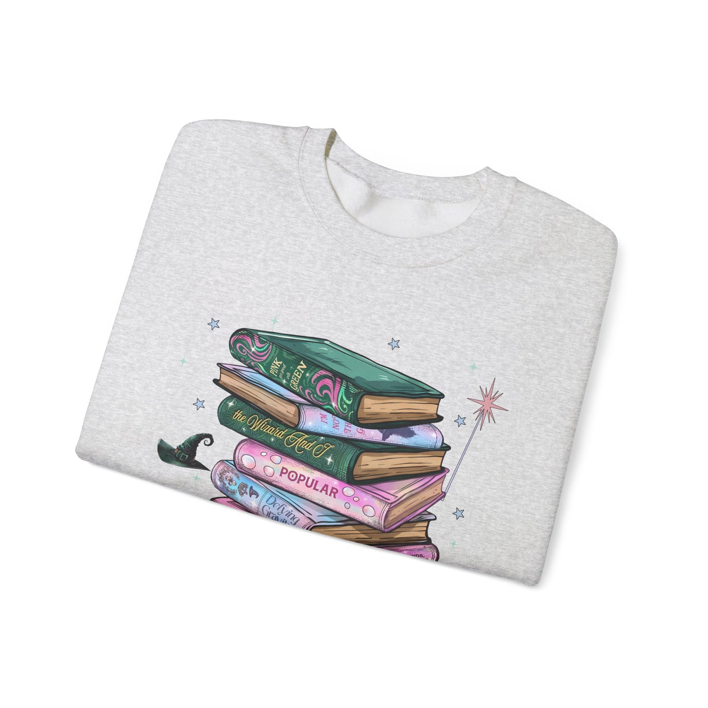 Wicked Booklover Crewneck Sweatshirt — Stacked Magical Books Graphic
