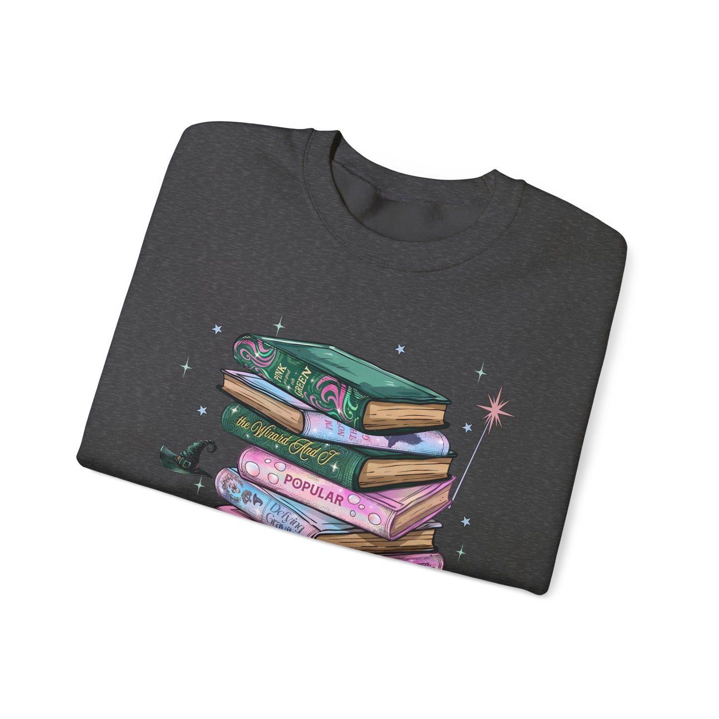 Wicked Booklover Crewneck Sweatshirt — Stacked Magical Books Graphic