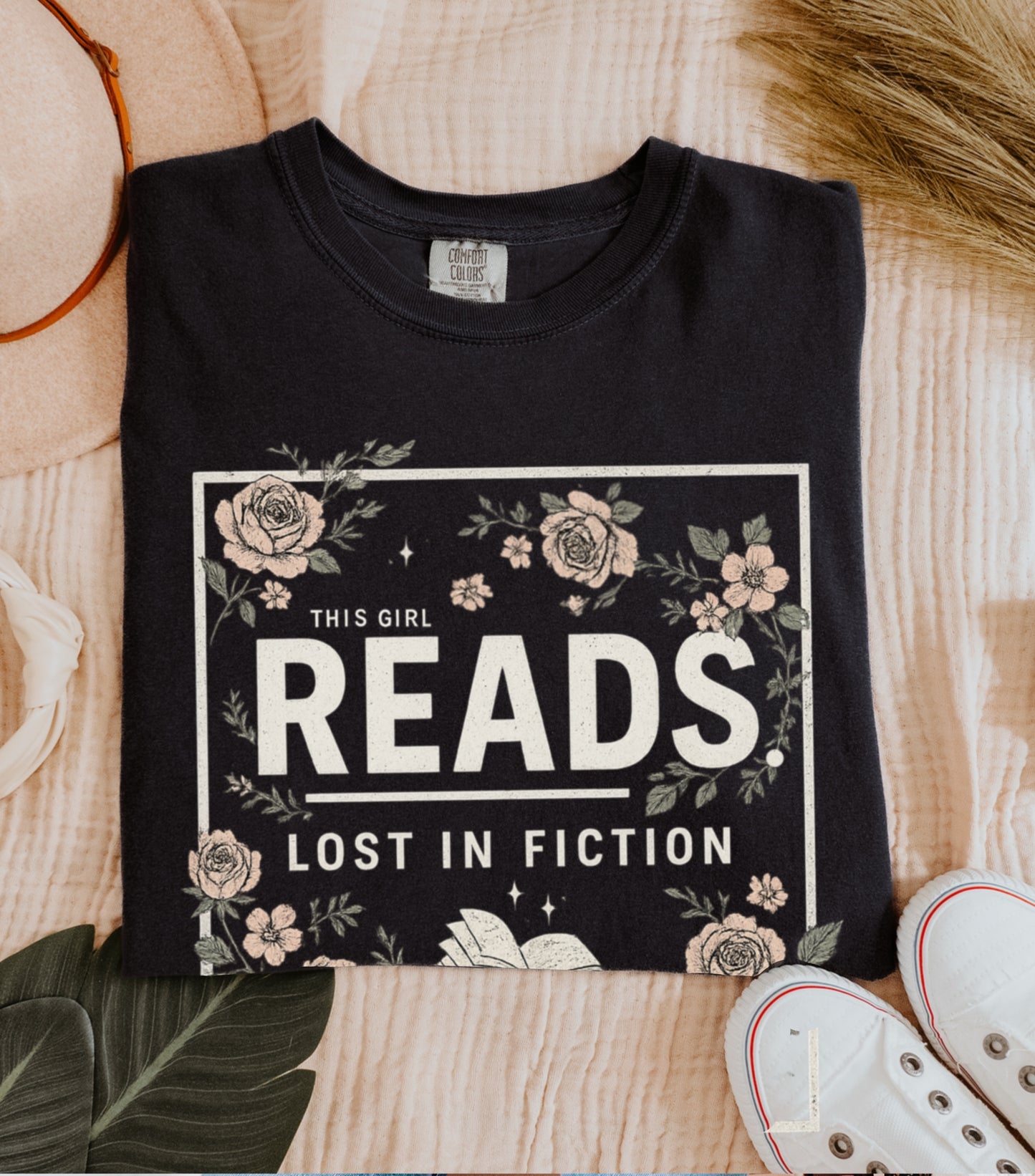 This Girl Reads Women’s Bookish Tshirt - Comfort Colors Tee (Black)