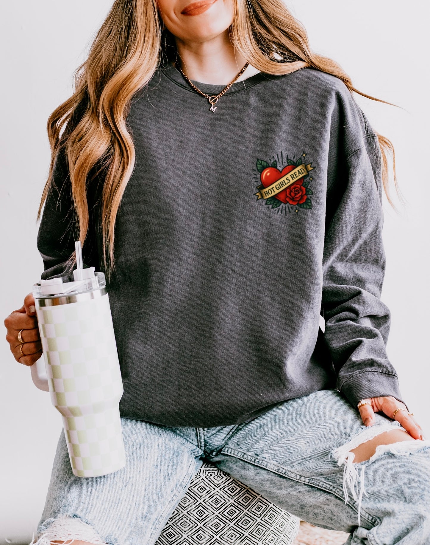 Hot Girls Read Stylish Unisex Lightweight Crewneck Sweatshirt - Perfect Gift for Friends, Casual Wear, Valentine’s Day, Cozy & Cute Sweatshirt