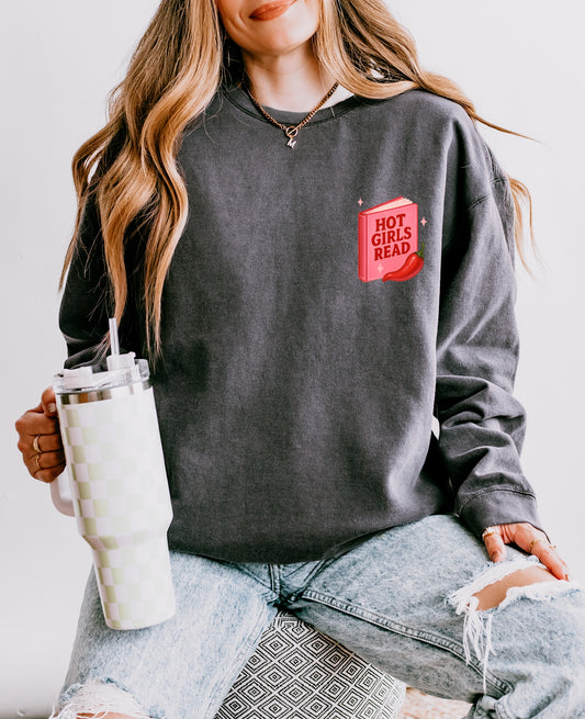 Hot Girls Read Unisex Lightweight Crewneck Sweatshirt | Cozy Reading Gift, Book Lover Apparel, Girlfriend Gift, Casual Style