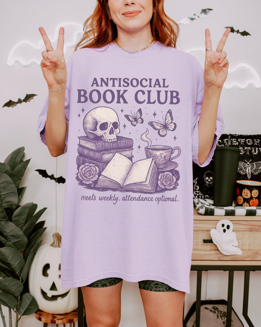 Antisocial Book Club T-Shirt | Casual Wear for Introverts | Gifts for Book Lovers, Reading Tee, Literature Apparel, Chill Vibes