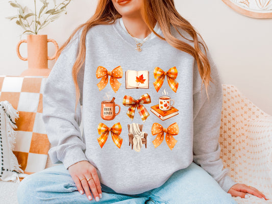 Fall-Themed Sweatshirt with Bows - Cozy Unisex Crewneck, Perfect for Autumn Gatherings, Thanksgiving, Harvest Season, Casual Apparel, [...]
