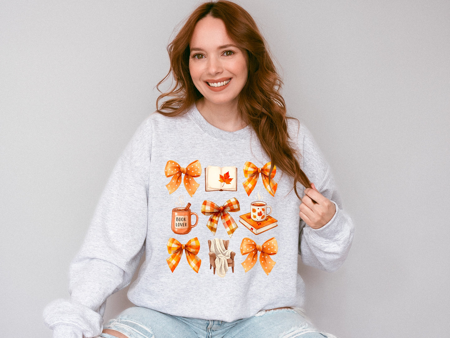 Fall-Themed Sweatshirt with Bows - Cozy Unisex Crewneck, Perfect for Autumn Gatherings, Thanksgiving, Harvest Season, Casual Apparel, [...]
