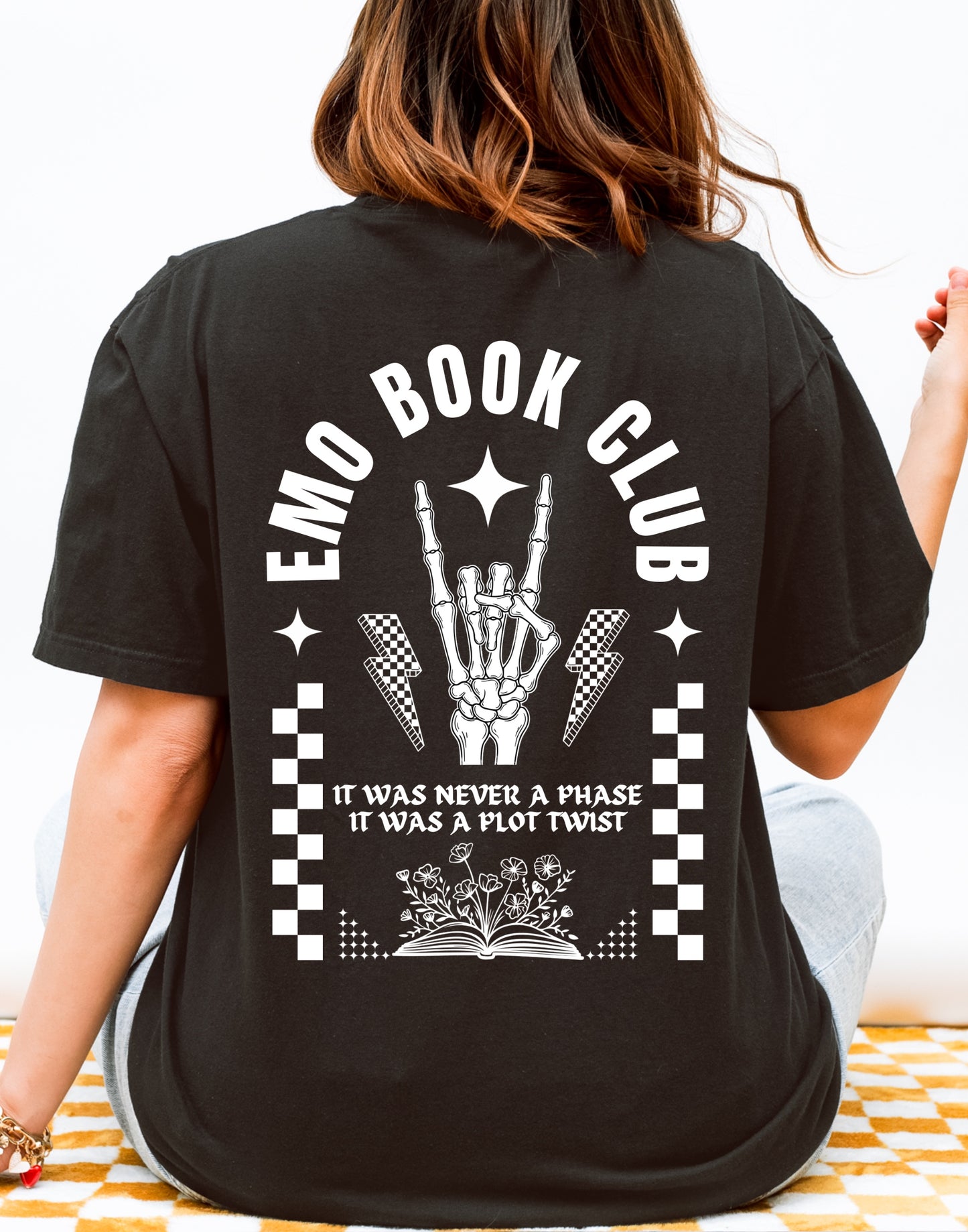 Emo Book Club T-Shirt | Unisex Garment-Dyed Tee with Skeleton Hand Design | Perfect for Book Lovers | Great for Gifts, Concerts, Emo [...]