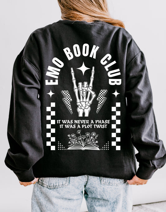 Emo Book Club Crewneck Sweatshirt, Unisex Heavy Blend Sweatshirt, Novelty Sweatshirt, Gift for Book Lovers, Retro Graphic Hoodie