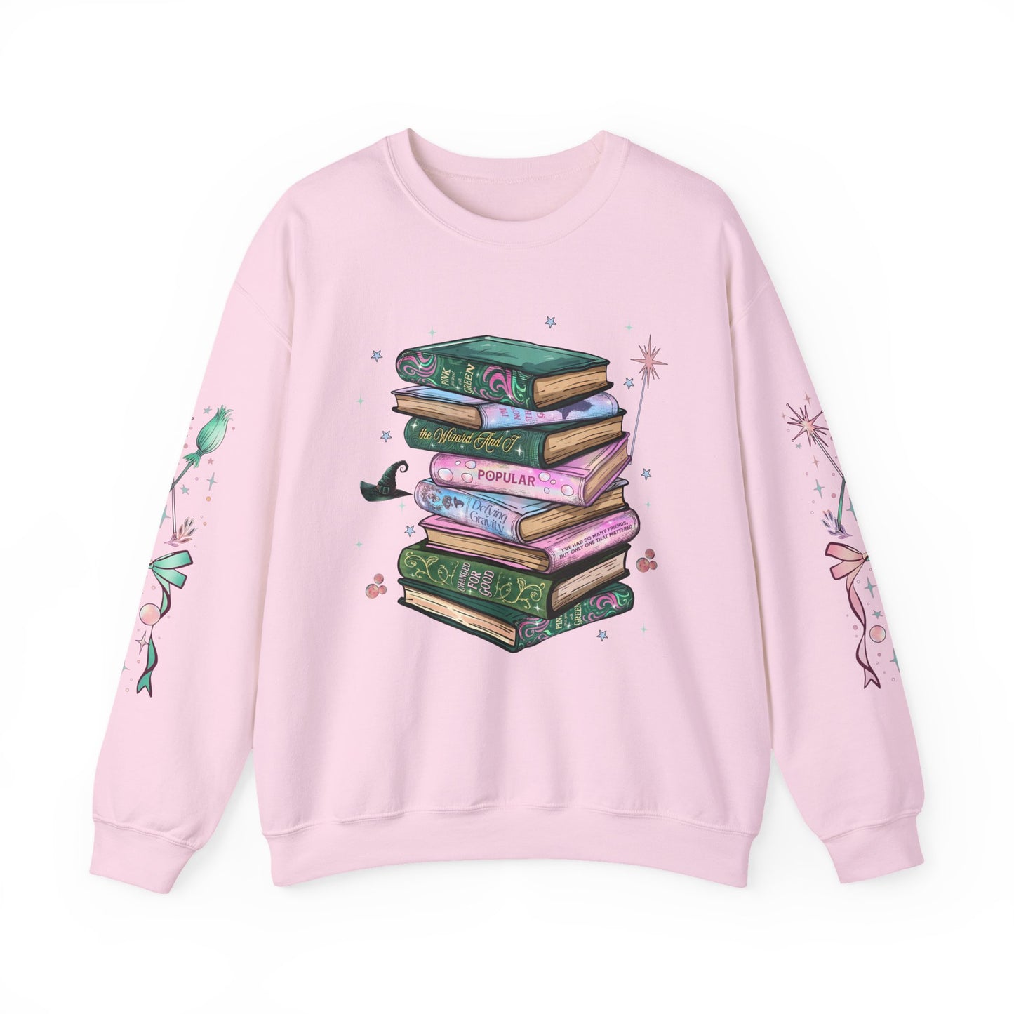 Wicked Booklover Crewneck Sweatshirt — Stacked Magical Books Graphic