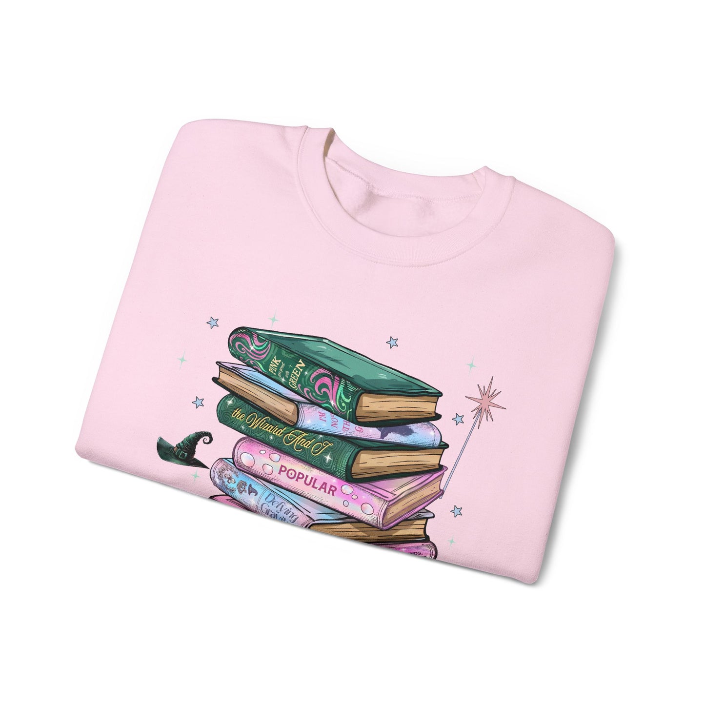 Wicked Booklover Crewneck Sweatshirt — Stacked Magical Books Graphic