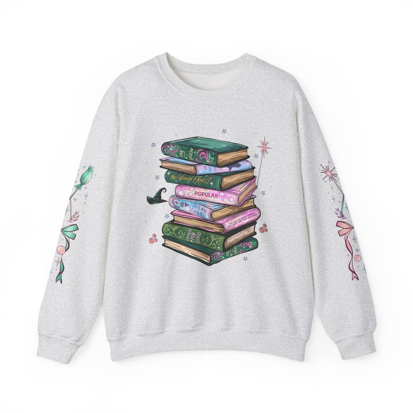 Wicked Booklover Crewneck Sweatshirt — Stacked Magical Books Graphic