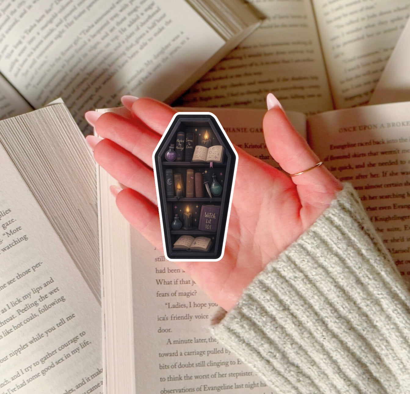 Witchy Coffin Bookshelf Sticker
